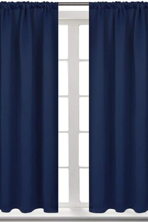 BGment Blackout Curtains for Bedroom 45 Inch Length - Room Darkening Drapes Thermal Insulated with Rod Pocket for Short Living Room Kitchen Bathroom Window, 42 x 45 Inch, 2 Panels, Navy Blue