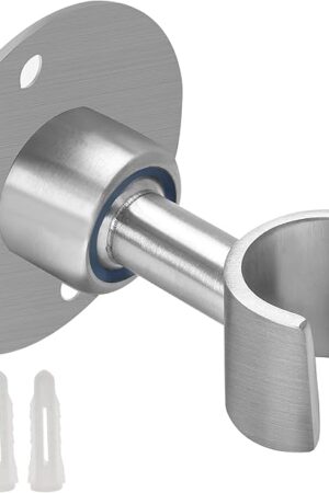 BokWin Stainless Steel Shower Head Holder, 360° Adjustable Handheld Bathroom Shower Head Bracket, Metal Shower Spray Holder Wall Mount, Brushed SUS 304 Steel Holder (Screw Installation)