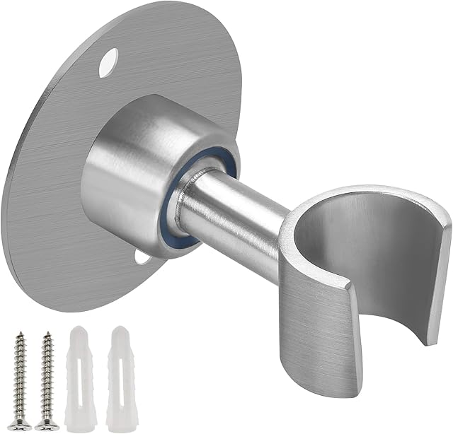 BokWin Stainless Steel Shower Head Holder, 360° Adjustable Handheld Bathroom Shower Head Bracket, Metal Shower Spray Holder Wall Mount, Brushed SUS 304 Steel Holder (Screw Installation)