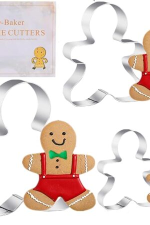 3-Piece Gingerbread Man Cookie Cutter Set, 5.12" x 4.34" x 3.42" - Stainless Steel Holiday Cookie Cutter Shapes for Baking Gifts