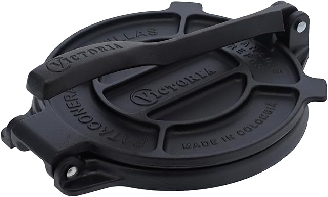 Victoria 8 Inches Cast Iron Tortilla Press, Roti Maker and Tortilladora, Pataconera Seasoned with Flaxseed Oil, Made in Colombia
