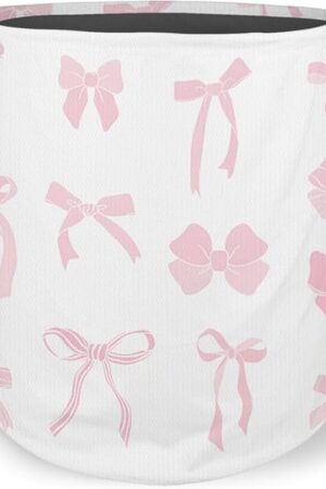 Coquette Pink Bow Laundry Basket Hamper, Toybox for Girls, Preppy Girly Bow Waterproof Collapsible Storage Bin Organizer for Bedroom Bathroom Girls Room Dorm Clothes Toys Books