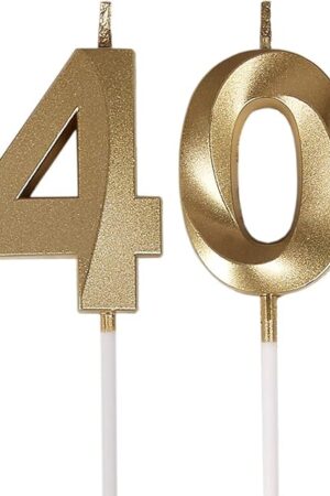 Bailym 40th Birthday Candles,Gold Number 40 Cake Topper for Birthday Decorations Party Decoration