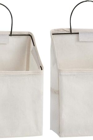 2 Pcs Wall-Hanging Storage Bags, Desktop Organizer Basket Cotton Linen Hanging Storage Basket for Kitchen,Bderoom,Living Room