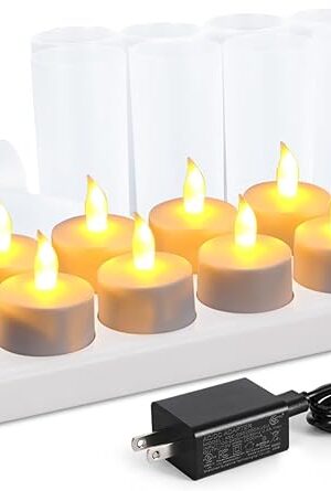 WoneNice Rechargeable Tea Lights Flickering Flameless Candles with Charging Base and AC Adapter, Romantic for Lantern Party Restaurants Weddings Christmas and Holiday Decoration