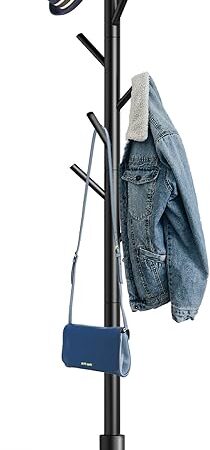 Wooden Tree Coat Rack Stand,Sturdy Freestanding Coat Rack with 8 Hooks,3 Adjustable Height for Child Adult,Wood Coat Stand Tree Fits Entryway Bedroom Office for Bags,Hats