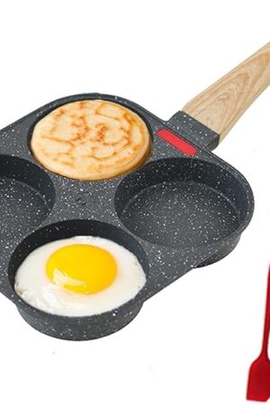 4-Cup Egg Pan Nonstick, and Healthy Granite Egg Frying Pan, Versatile Breakfast Skillet for Eggs, Pancakes, Plett, Crepes, Compatible with Gas Stove and Induction Cooktop