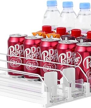 Drink Organizer for Fridge-White Automatic Pusher Glide,12oz 16oz 20oz-Soda Dispenser for Fridge-Holds up to 25 Cans
