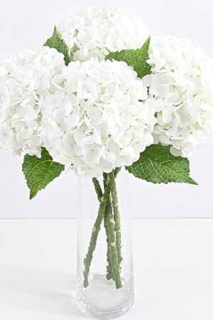 3 Pcs Real Touch Hydrangea Artificial Flowers, 21" White Full Faux Hydrangea Flowers Latex Fake Flowers for Home Decor Party Floral Arrangements Wedding Bouquets Centerpieces Outdoor Decor