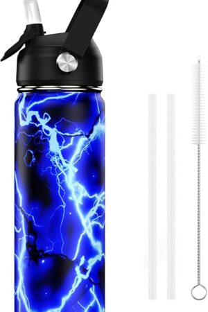 18oz Kids Insulated Water Bottle with Straw Lid - 18/8 Stainless Steel Kid Cup BPA-FREE Travel Tumbler Double Wall Vacuum Leak Proof Portable Toddler Water Bottle (Lightning）