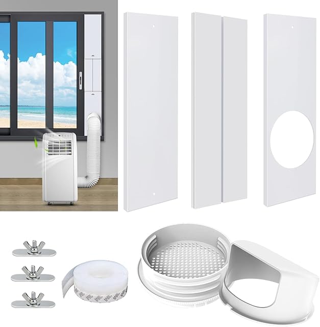 Portable Air Conditioner Window Vent Kit with 2-in-1 Coupler Fit for 5.0"/5.9? Exhaust Hose, Mobile A/C Unit Window Kit with 3 Seamless Slot Seal Plates for Vertical/Horizontal Sliding Window