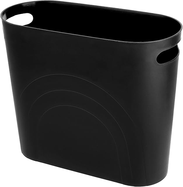 zoocatia Small Trash Can Garbage Can Container Bin with Handles 3 Gallons Plastic Wastebasket for Bathrooom, Bedroom, Office, Kitchen, Laundry Room, Dorm Room - Black