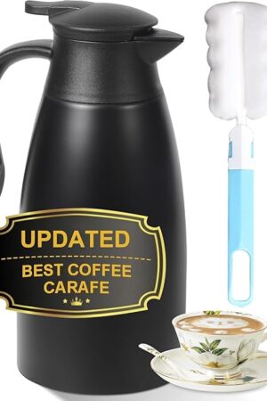 70oz Thermal Coffee Carafe for keeping hot,Updated Carafes for hot liquid, Stainless Steel Insulated Thermal Pot for Coffee, Hot Water,Keep Hot 12 Hours (Black 2.1 L)