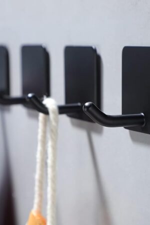 YIGII Adhesive Towel Hooks 4 Pack Stainless Steel Stick on Wall Hooks Matte Black