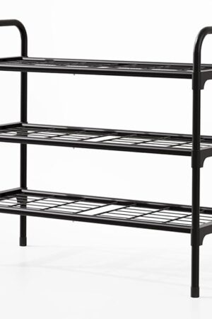 3-Tier Shoe Rack Organizer & Shoe Storage - Spacious Design, Durable Rustproof Iron, Entryway Shelf for Sneakers & Heels, Black