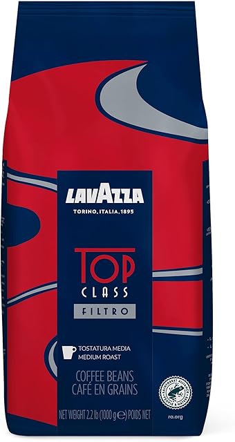 Lavazza Top Class Filtro Whole Bean Coffee Medium Roast 2.2LB Bag, 100% Natural Arabica, Milk chocolate and roasted hazelnut aromatic notes