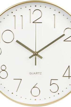 Wall Clock 12 Inch Non-Ticking Silent Modern Simple Style Round Decor Clock Gold Stereoscopic Dial Quartz Wall Clocks for Home/Office/School/Living Room/Bedroom/Kitchen