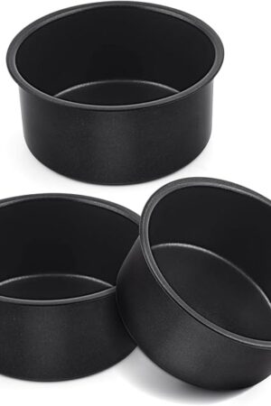 E-far 4 Inch Cake Pan Set of 3, Nonstick Stainless Steel Mini Round Cake Pans Tin, Small Size for Baking Smash Cakes/Cheesecake, Stainless Steel Core & Non-toxic Coating, Straight Side & 2 Inch Deep