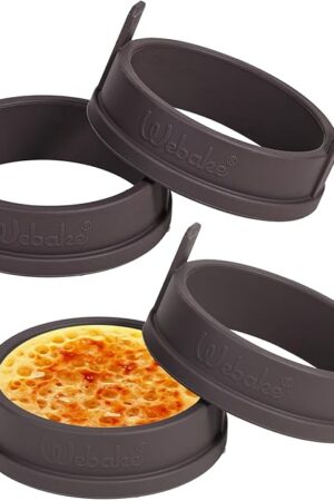 Webake Silicone Crumpet Rings Nonstick 3.5 inch Standard Size English Muffin Ring, Egg Rings, BPA-Free, Set of 4