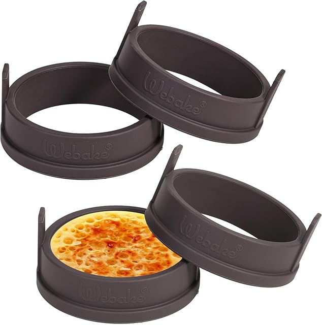 Webake Silicone Crumpet Rings Nonstick 3.5 inch Standard Size English Muffin Ring, Egg Rings, BPA-Free, Set of 4