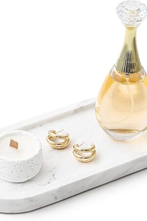 WORHE Natural Marble Vanity Tray Italy Oval Stone Trays for Candles Perfume, Decorative Jewelry Dish for Small Items, Countertop Storage Organizer for Home Bathroom Kitchen Matte Surface White (BH101)