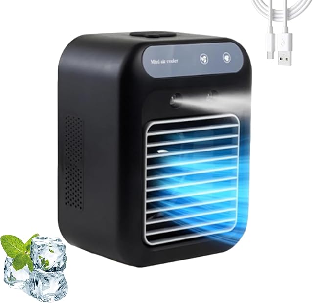 Portable Ac Unit, 2025 New Glacier Breeze Portable Air Conditioner Fan Instant Cooling, 2 Speeds, Ultra-Quiet, Evaporative Cooler Portable A/C Keep Cooling This Summer (Black)