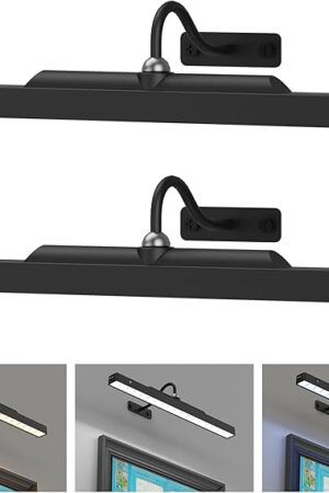 Wireless Dimmable Picture Light Black,16in Battery Operated Art Light for Wall Paintings – 5000mAh Rechargeable, Remote, 3 Color Temps, 350LM Wall Art Light for Frame, Portrait, Dartboard 2 Pack
