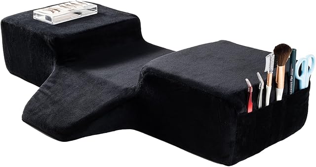 Beauty Salon Eyelash Extension Pillow Memory Foam Lash Pillow with Velvet Pillowcase Ergonomic Curve Improve Cervical Pillows for Neck Pain(Black)