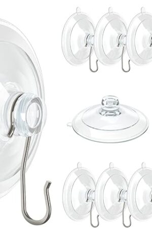 VIS'V Suction Cup Hooks, 1.77 Inch Small Window Suction Cups with Metal Hooks, Removable and Reusable, Clear, 12 Pcs
