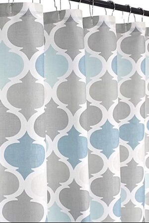 VCNY Home Universal Bathroom Fabric Shower Curtain for Men or Women: Muted Tones of Blue and Grey (Conrad Multi)