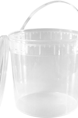 1 Gallon (128 oz) Clear Plastic Bucket with Lid and Handle (1 Pack), Ice Cream Tub with Lids - Food Grade Freezer and Microwave Safe Food Storage Containers, Round Plastic Pail Container, BPA Free