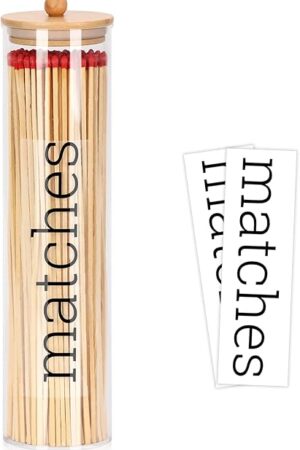 Acrylic 11 inch Long Matches Holder with Lid Sticker Farmhouse Match Holder for Fireplace Farmhouse Decor (No Include Matches)