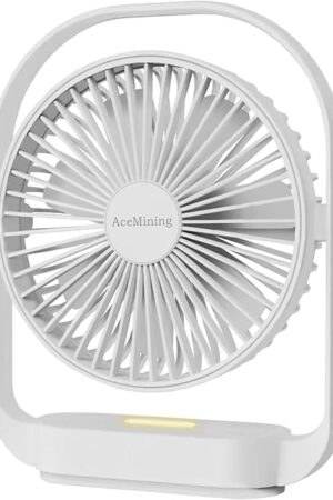 AceMining Fan, Silent Fans & Cooling, Rechargeable Fans, Desk Fan with 4 Speed, USB Fan with Night Light, 330° Rotation Electric Fan, Small Table Fan for Bedroom Office Bedside
