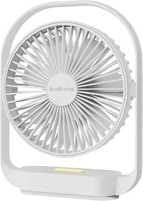 AceMining Fan, Silent Fans & Cooling, Rechargeable Fans, Desk Fan with 4 Speed, USB Fan with Night Light, 330° Rotation Electric Fan, Small Table Fan for Bedroom Office Bedside