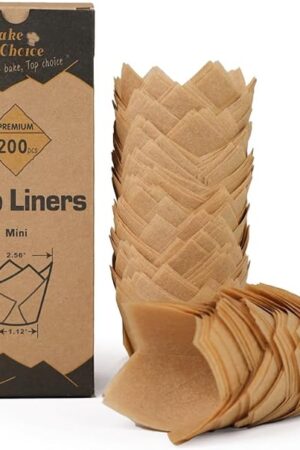200pcs Natural Mini Tulip Cupcake Liners for Baking Cups, Unbleached, Greaseproof EU Parchment paper, Mini Tulip Muffin Liners for Party, Christmas, Valentines