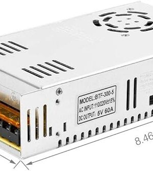 BTF-LIGHTING AC100-240V to DC5V60A Max300W Switching Power Supply Device Transformer Adapter Converter for LED Strip/String/LED Matrix,CCTV Camera,Security System,Radio,Cats