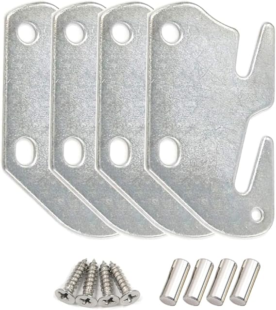 Bitray Wood Bed Plates Wood Bed Rail Hook Plates for Bed Frame Bracket Headboard Footboard Replacement - 4pcs