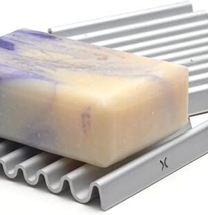 Aluminum Soap Dish (Pack of 2) – Rustproof Anodized Metal Soap Holder with Fast Drainage, Non-Slip Silicone Base, Modern Minimalist Design – Durable & Easy to Clean for Bathroom, Kitchen & Sink