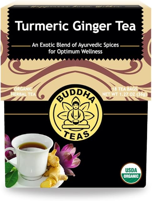 Buddha Teas Organic Turmeric Ginger Tea - OU Kosher, USDA Organic, CCOF Organic, 18 Bleach-Free Tea Bags