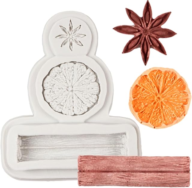 Winter Spices Silicone Mold Lemon Slice Star Anise Tangerine Peel Fondant Molds for Cake Decoration Chocolate Cupcake Topper Candy Polymer Clay Gum Paste