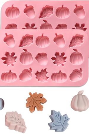 2 Piece Fall Silicone Molds for Chocolate, Autumn Maple Leafs Acorns and Pumpkins Shape 3D Chocolate 36-Cavities Candy Moulds for Thanksgiving Day, Harvest Theme Candy Pudding Jelly Making