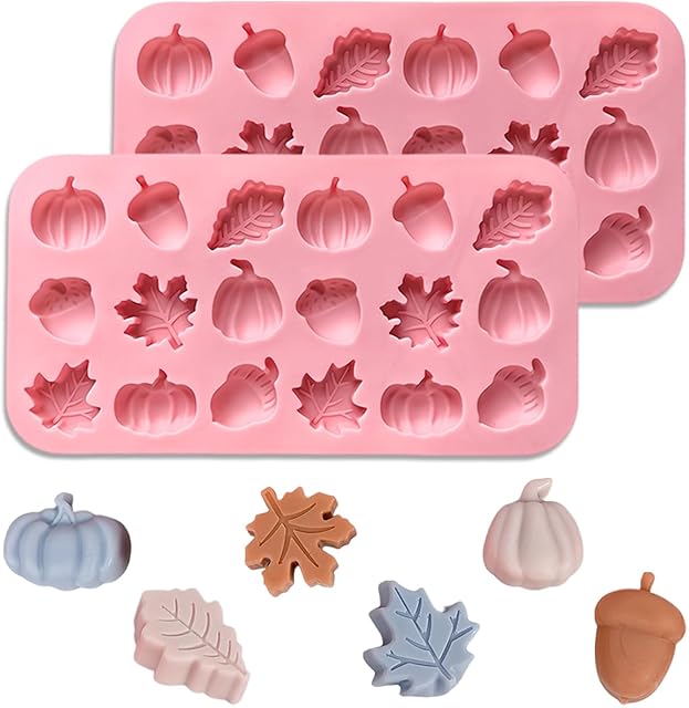 2 Piece Fall Silicone Molds for Chocolate, Autumn Maple Leafs Acorns and Pumpkins Shape 3D Chocolate 36-Cavities Candy Moulds for Thanksgiving Day, Harvest Theme Candy Pudding Jelly Making
