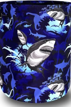Colorful Shark Pattern Laundry Basket Foldable Ocean Animal Funny Laundry Hamper With Handle Oxford Cloth Portable Clothes Storage Basket 18.9"x16.5" Laundry Bag For Laundry Room/Bedroom/Bathroom