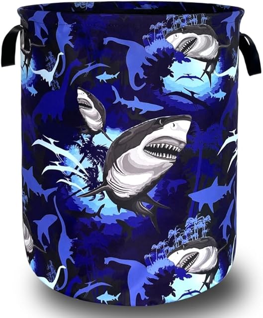 Colorful Shark Pattern Laundry Basket Foldable Ocean Animal Funny Laundry Hamper With Handle Oxford Cloth Portable Clothes Storage Basket 18.9"x16.5" Laundry Bag For Laundry Room/Bedroom/Bathroom