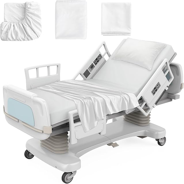 Hospital Bed Sheets Set for Home Use and Hospital 3 Piece, Include 1 Fitted Sheet 36"×84"×14", 1 Flat Sheet and 1 Pillowcase, White