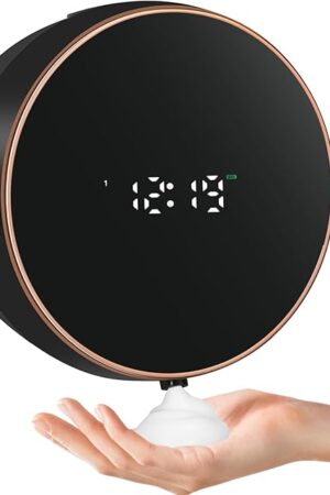 Automatic Soap Dispenser Foam Bathroom: Wall Mount Rechargeable Touchless Adjustable Auto Smart Electric Plastic Black Foaming Soap Dispenser with Clock - Kitchen - Hand Dish Lotion Couple Kids