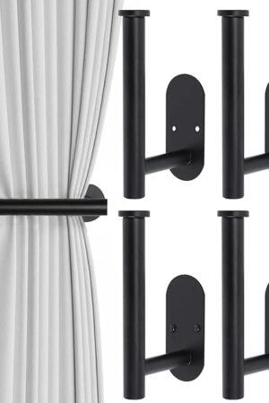 4pcs Curtain Holdbacks, Screw-in Curtain Tiebacks Curtain Tie Backs Curtain Holders for Wall Mounted Curtain Pull Backs for Drapes, Curtain Side Holders Hooks, 304 Stainless Steels, Black