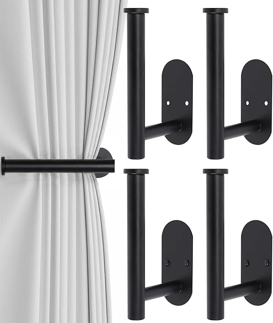 4pcs Curtain Holdbacks, Screw-in Curtain Tiebacks Curtain Tie Backs Curtain Holders for Wall Mounted Curtain Pull Backs for Drapes, Curtain Side Holders Hooks, 304 Stainless Steels, Black