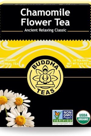 Buddha Teas - Organic Chamomile Flower Tea - Herbal Tea - For Health & Wellbeing - With Antioxidants & Minerals - Clean Ingredients - Caffeine Free - OU Kosher & Non-GMO - 18 Tea Bags (Pack of 1)