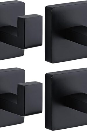 Wall Mounted Towel Hooks Robe Hook Coat Hook, 4 Pack Stainless Steel Matte Black